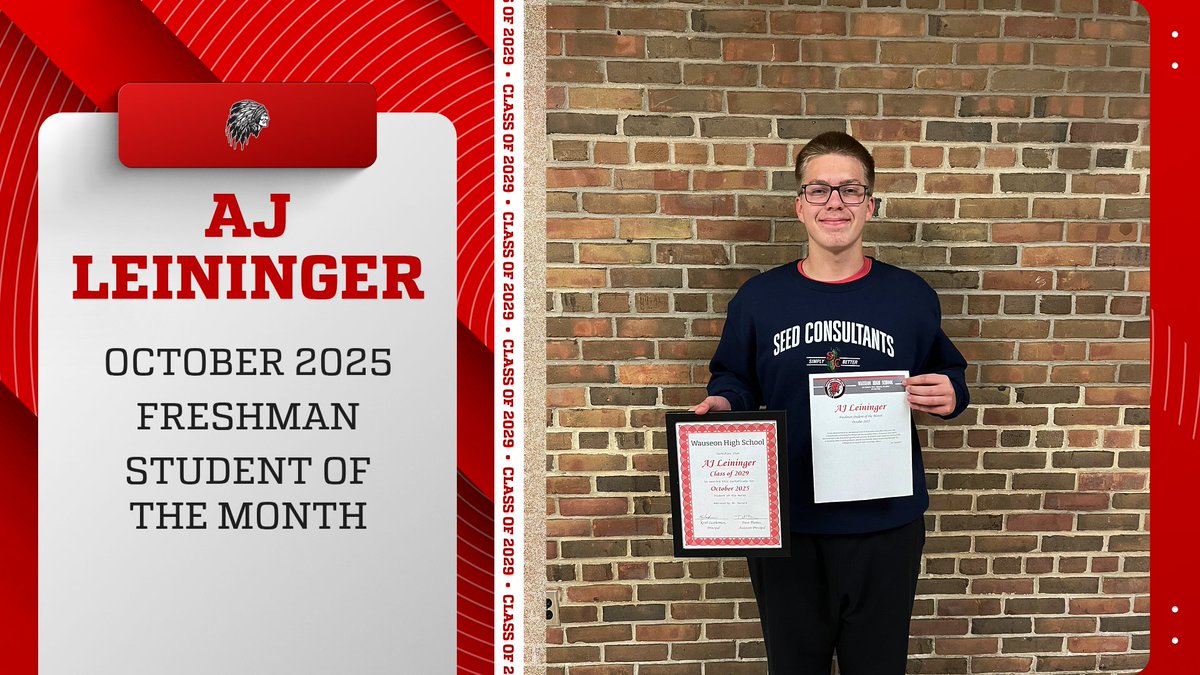 Congratulations to our freshman student of the month, AJ Leininger! AJ was nominated by Mr. Barnard. #WauseonPride