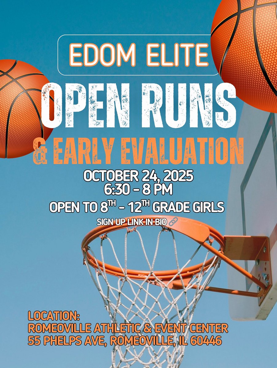 Come ready to compete! This is your chance for a FREE early evaluation and high-energy open runs!
Official tryouts in February-get in front of the right eyes NOW! 
Athletes 8th - 12th grade
October 24th | 6:30-8:00 PM
Romeoville Athletic and Event Center
Sign up today-link in bio