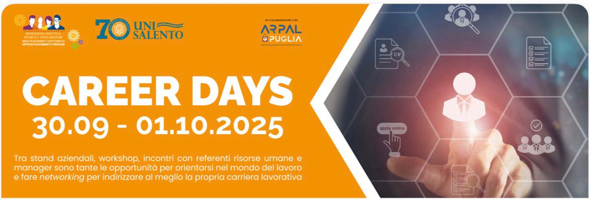 #1ottobre
#CislPuglia oggi in <a href="/unisalento/">UniSalento</a> a Lecce al Career Days con le strutture Sportello Lavoro e  con <a href="/PugliaIal/">IALPuglia</a> . <a href="/CastrignanoCisl/">Castrignanò Cisl Puglia</a> : L’orientamento dei giovani è attività di primaria importanza. Ascoltarli e indirizzarli al meglio è compito proprio di un #sindacato moderno