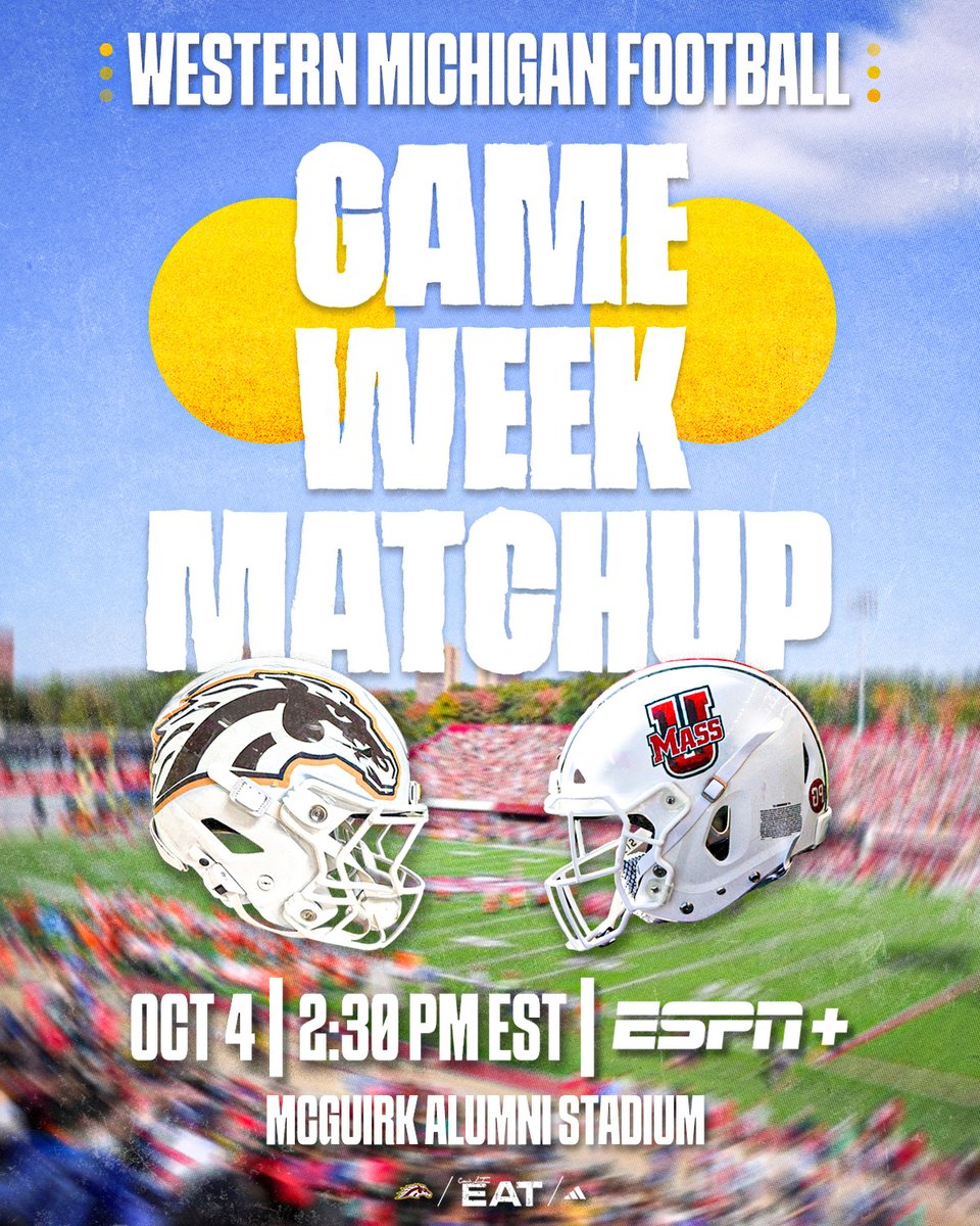 Week 6️⃣ matchup!
The Broncos will Kickoff against the Minutemen at 2:30PM EST on ESPN+

#BroncosReign #EAT