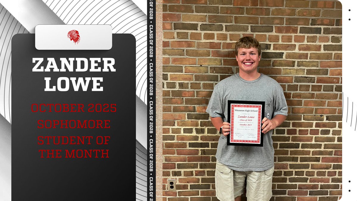 Congratulations to our sophomore student of the month, Zander Lowe! Zander was nominated by Mr. Barnard and Mr. Redmon. #WauseonPride
