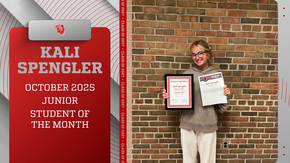 Congratulations to our junior student of the month, Kali Spengler! Kali was nominated by Mrs. Richer. #WauseonPride