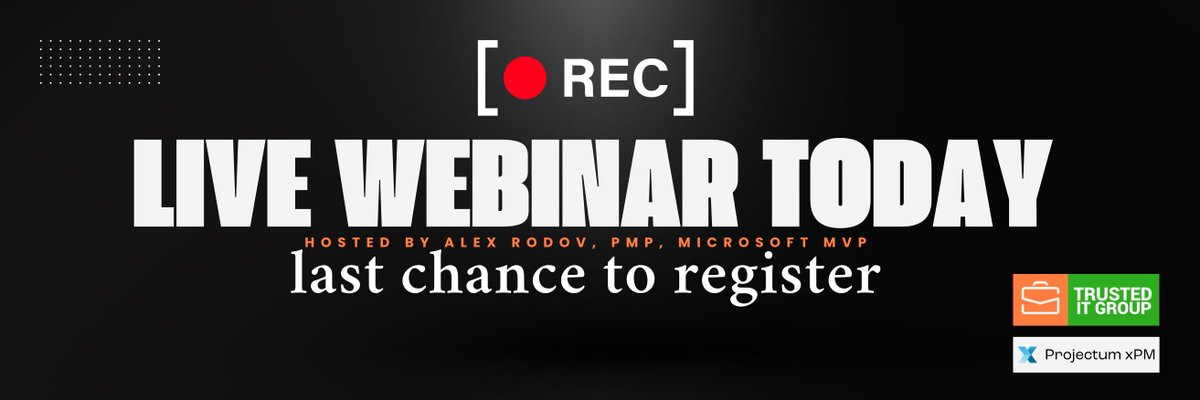🚀LIVE WEBINAR TODAY!!!

Change is coming! Microsoft’s Project Online is retiring, sparking alarming questions: What is next? How do we adapt without losing momentum, because missing this - could mean falling behind.

Join Trusted IT Group and Projectum for an insightful