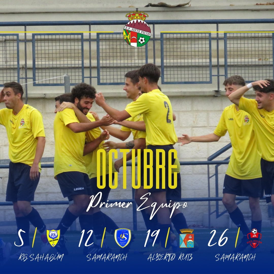 EfSiete's tweet photo. 🟡 𝗣𝗥𝗜𝗠𝗘𝗥 𝗘𝗤𝗨𝗜𝗣𝗢 🔵
🍂 Comenzamos el mes de 𝗢𝗖𝗧𝗨𝗕𝗥𝗘 con 4️⃣ citas para nuestro equipo 💪
Dom 21 ✈️ CD Rupe Sahagún
Dom 28 🏠 @juventudsanse "B"
Dom 21 ✈️ @adcolmenarviejo B
Dom 14 🏠 Atlético del Pilar CF
💪🏻 ¡Vamos!
#AúpaSietePicos #SF7P💛💙 https://t.co/nTARrWQiqM