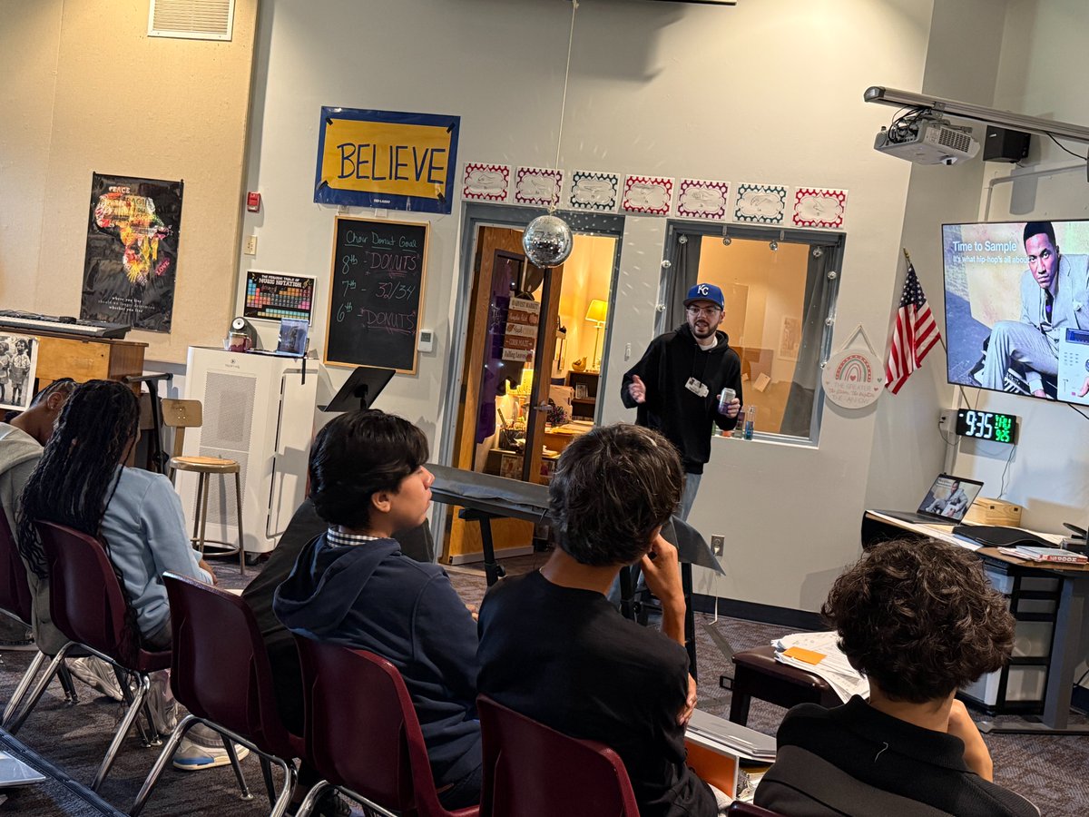 Mrs. Krause's' 8th grade vocal music class hosted Cody from Code Red Productions. He spoke to the class about the history of hip-hop music production and the pioneers in the field. They also learned a little about how to create their own hip-hop mixes. #FutureReady #FutureStrong