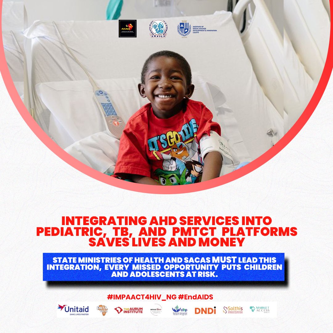 ToniaUmeh1's tweet photo. Integrating AHD services into pediatric, TB, & PMTCT platforms is a game-changer: it saves lives AND money!
State Ministries of Health & SACAs MUST lead this integration. Every delay puts children & adolescents at risk. #IMPAACT4HIV_NG #EndAID https://t.co/QeJPVTgwz6