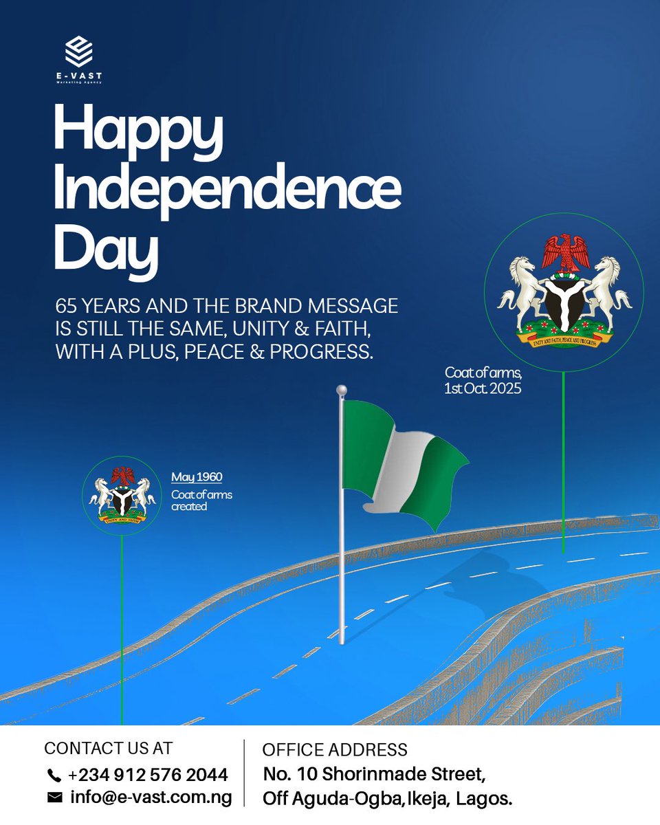 evastenterprise's tweet photo. Happy new month and Happy Independence Day Nigeria🎉

This month, we are ready to make your brand shine brighter and make impact.
Give your brand the opportunity to grow with us at E-Vast🤝
#marketingdigital #marketingagency #independencedaynigeria https://t.co/MM1IX4vxcl