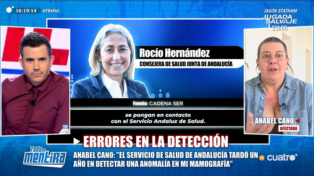 Anabel Cano: "El Servicio de Salud de Andalucía tardó un año en detectar una anomalía en mi mamografía"

#TEM1O
cuatro.com/en-directo/
