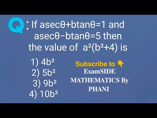 av_phaneendra's tweet image. If asecθ+btanθ=1and asecθ−btanθ=5 then the value of a²(b²+4) is #TrigonometricFunctions#JEE #maths
youtu.be/lcqx6ago_fw