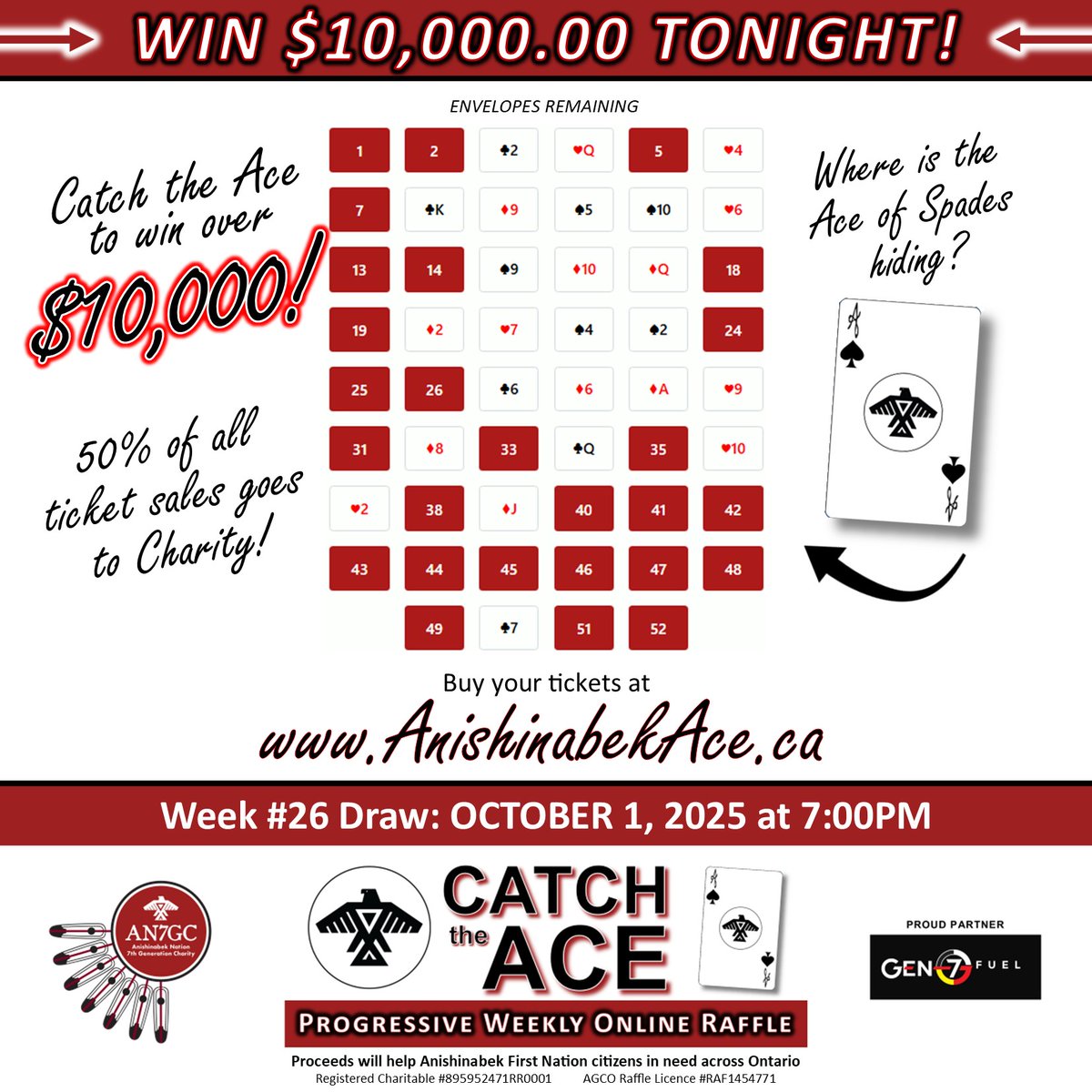 AN7GC's tweet image. It's DRAW DAY! How does TEN THOUSAND DOLLARS sound?! Buy your #CatchtheAce tickets before 7:00pm at AnishinabekAce.ca for a chance to #WIN!

#Anishinabek #Ontario #FirstNations