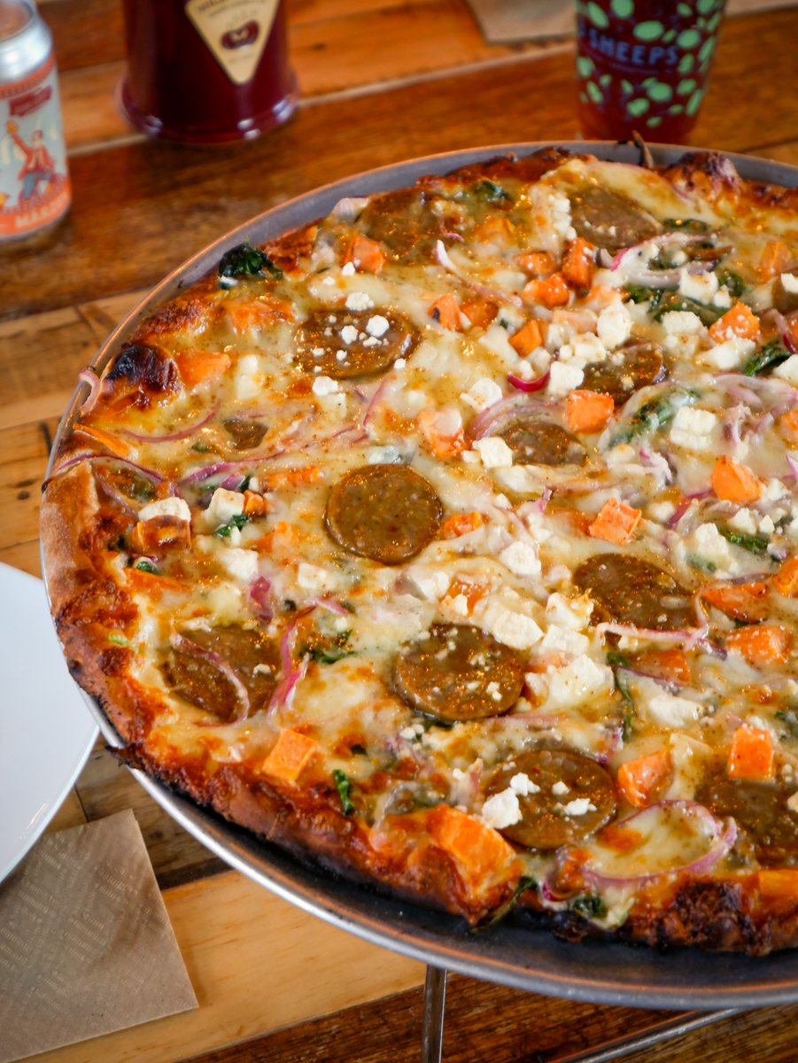 Mama’s Sweet Potato Pie 🍠🍕✨
This one is truly special... say hello to October’s Donation Creation Pizza, featuring hot honey sausage, sweet potato, mozzarella, feta, spinach, and red onions over a Dijon base, finished with a drizzle. 🔥

The beneficiary this month is the