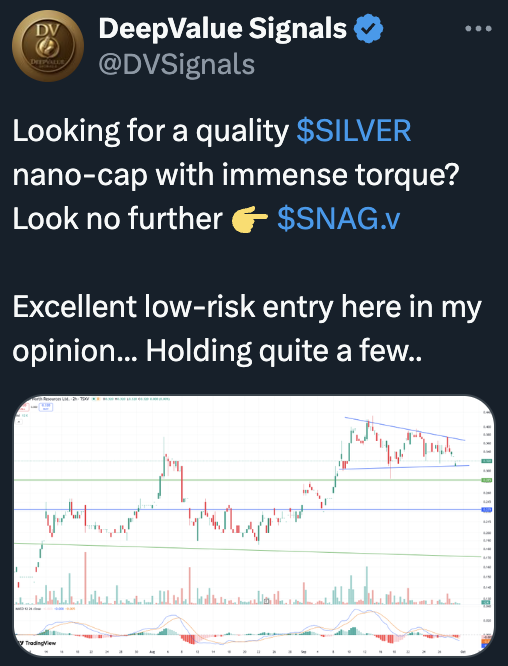 Mark4XX's tweet photo. $SNAG - Silver North ! https://t.co/LmD78xi4WT