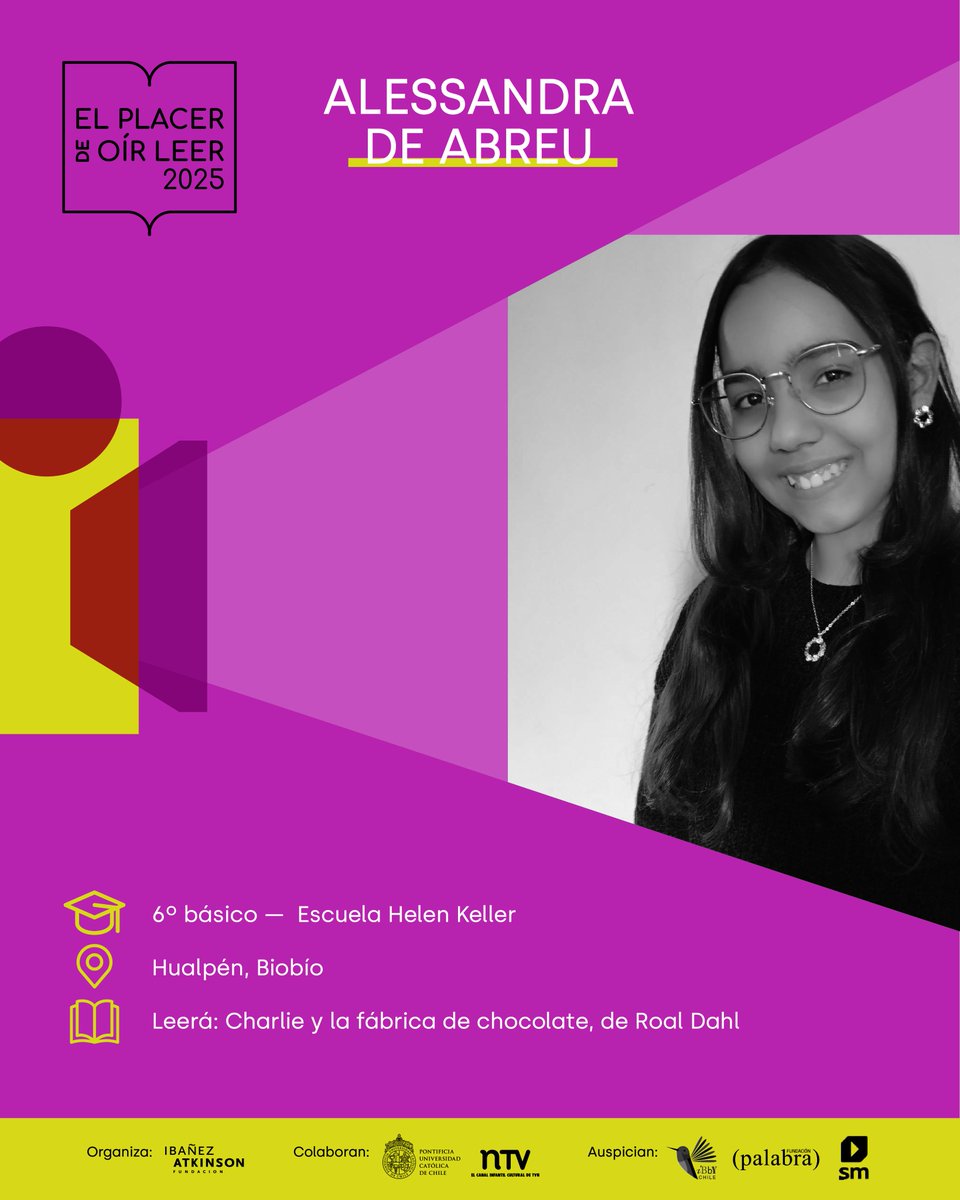 ¡Queda poco para la Gran Final Nacional de #ElPlacerdeOírLeer! 📚✨ La región del Biobío estará presente el 16 de octubre a través de Alessandra de Abreu, a quien te invitamos a conocer. ¡Suerte para esta concursante del sur de Chile! 📖🙌