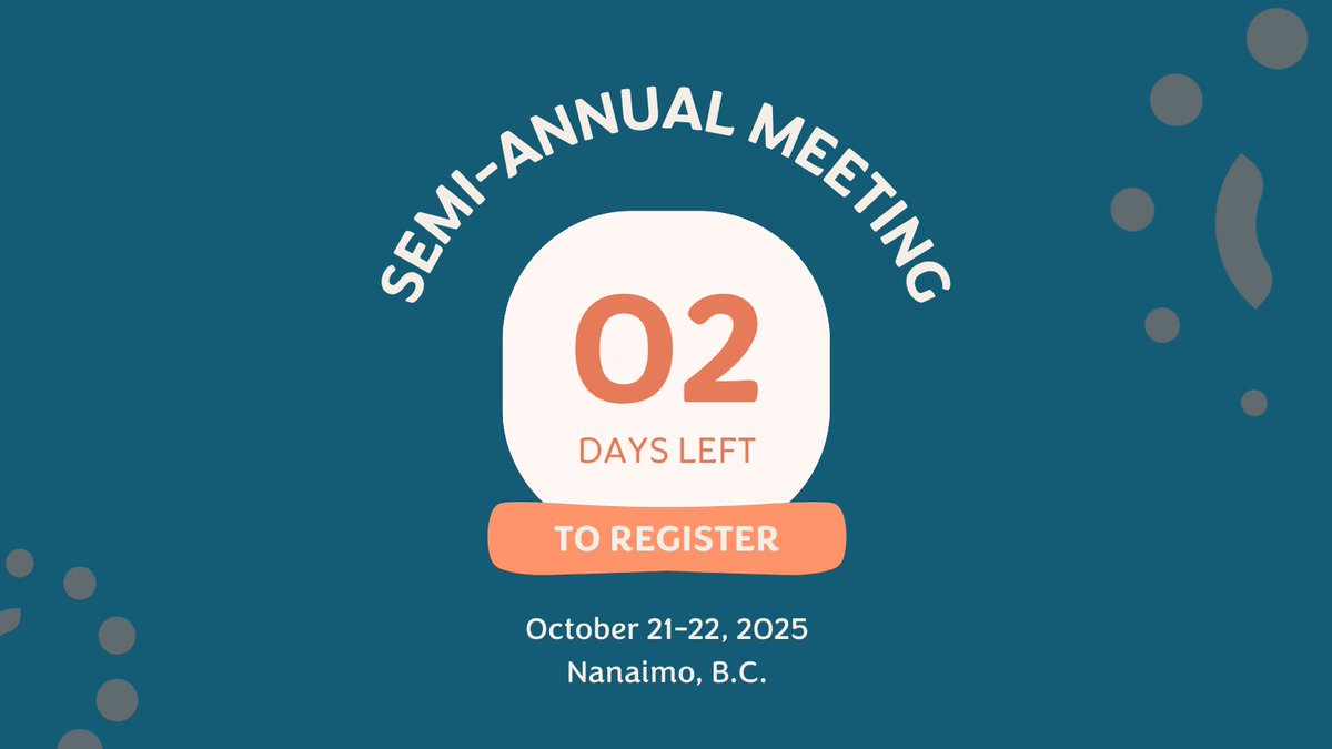 2 days left to register for our upcoming semi-annual meeting, taking place October 21 and 22 in Nanaimo, B.C. PCPCRC members can register on their portal dashboard.