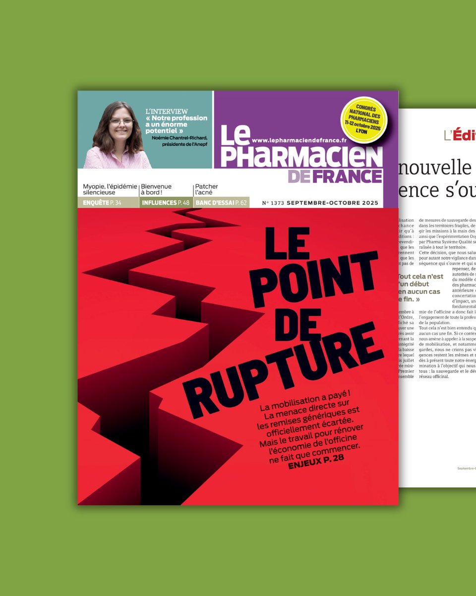 Ce mois-ci, nous consacrons notre Une à la mobilisation des pharmaciens. Trois mois de colère qui ont mené jusqu’à Matignon et à la suspension de l’arrêté sur les remises génériques.

📥 Le numéro d’octobre est disponible en ligne et en version papier.