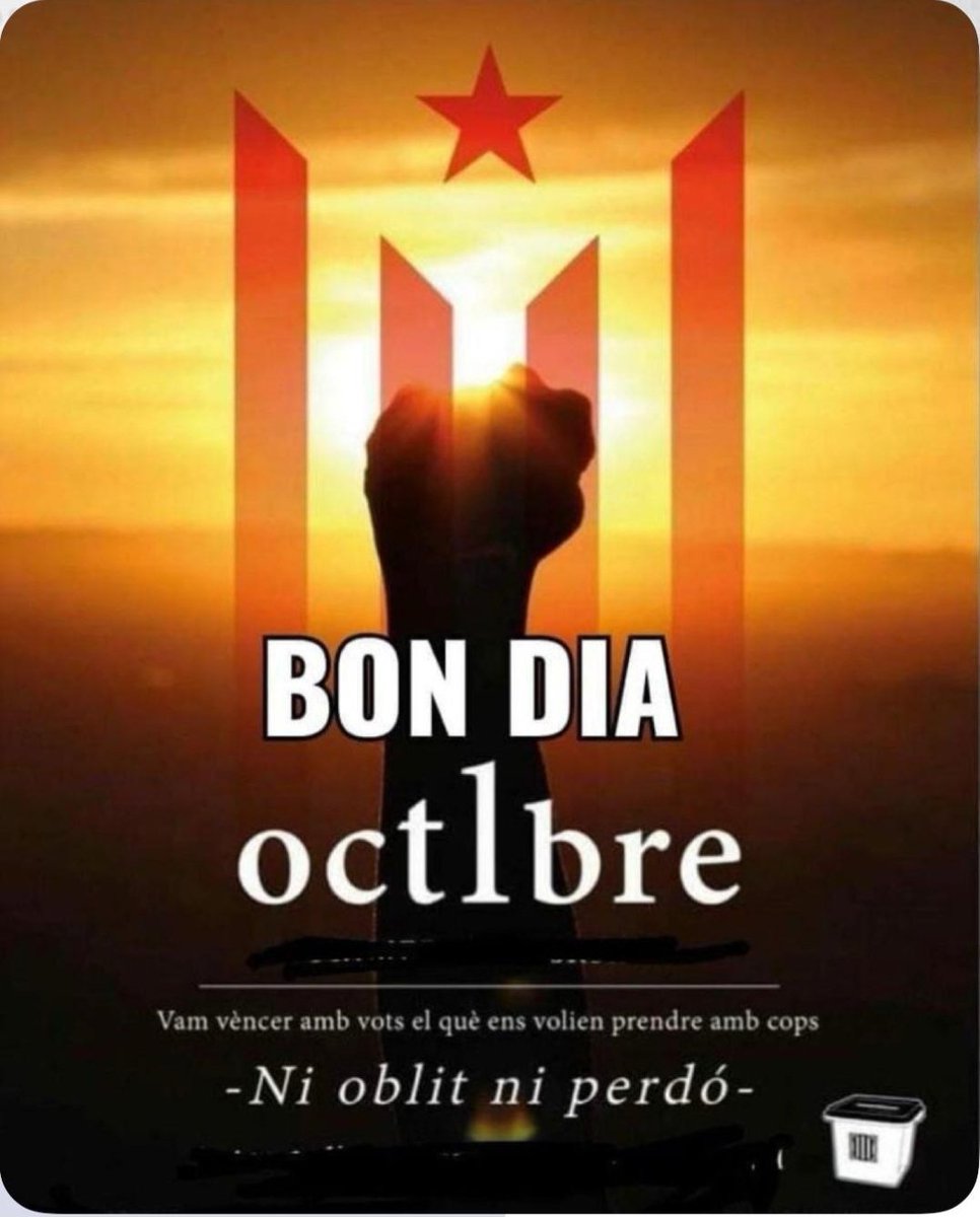 L’1 d’Octubre vam guanyar la democràcia.
Malgrat les amenaces i la repressió de l’Estat, vam defensar urnes, vots i dignitat.
El poble unit mai serà vençut. ✊🗳️ 
#1Oct 
#Democràcia
#NiOblitNiPerdo
#CatalunyaLliure