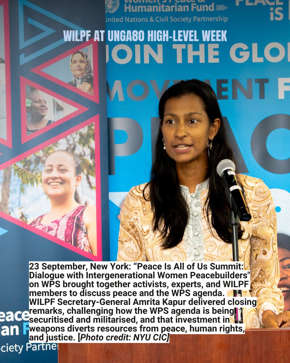 WILPF's tweet photo. During High-Level Week, WILPF joined key events advocating for reducing military spending and #MoveTheMoney, a two-way arms embargo and sanctions on Israel, nuclear abolition, and accountability for gender persecution and gender apartheid in Afghanistan. https://t.co/SWSHCgpv0z