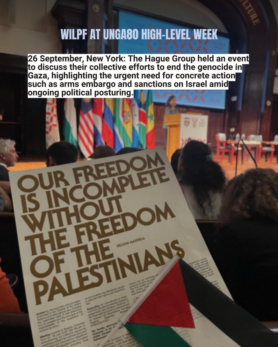 WILPF's tweet photo. During High-Level Week, WILPF joined key events advocating for reducing military spending and #MoveTheMoney, a two-way arms embargo and sanctions on Israel, nuclear abolition, and accountability for gender persecution and gender apartheid in Afghanistan. https://t.co/SWSHCgpv0z