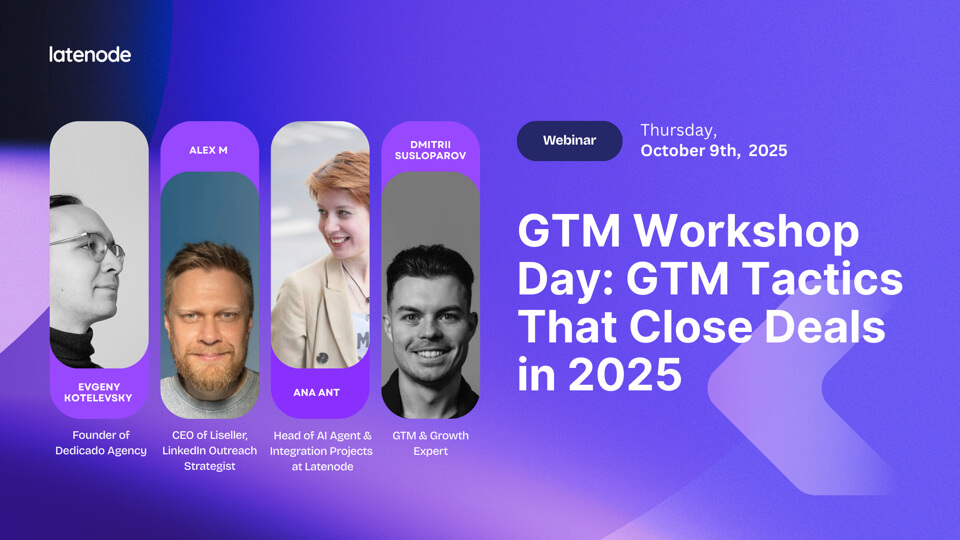 latenode's tweet photo. GTM Workshop Day: AI, LinkedIn, and Multichannel Growth Hacks

Personalization used to be the golden ticket - but in 2025, it’s not enough. Spray-and-pray outreach kills trust and fails to close deals.

That’s why we’ve brought together top founders and growth leaders for a live, no-fluff GTM workshop. In just one hour, you’ll learn how to turn cold outreach into warm conversations - and actually close deals.

We’ll cover
- How we build micro-target groups that convert
- How AI can act like a real SDR, not a spam bot
- How to combine LinkedIn, email, and multichannel funnels the smart way

Expect a hands-on campaign breakdown, actionable frameworks, live tool demos, and proven outreach plays you can put into action right away.

Event Details
📅 Thursday, October 9th
🕚 10:00 AM GMT-4

👉 Save your spot now: https://t.co/YM8tVlAxRj