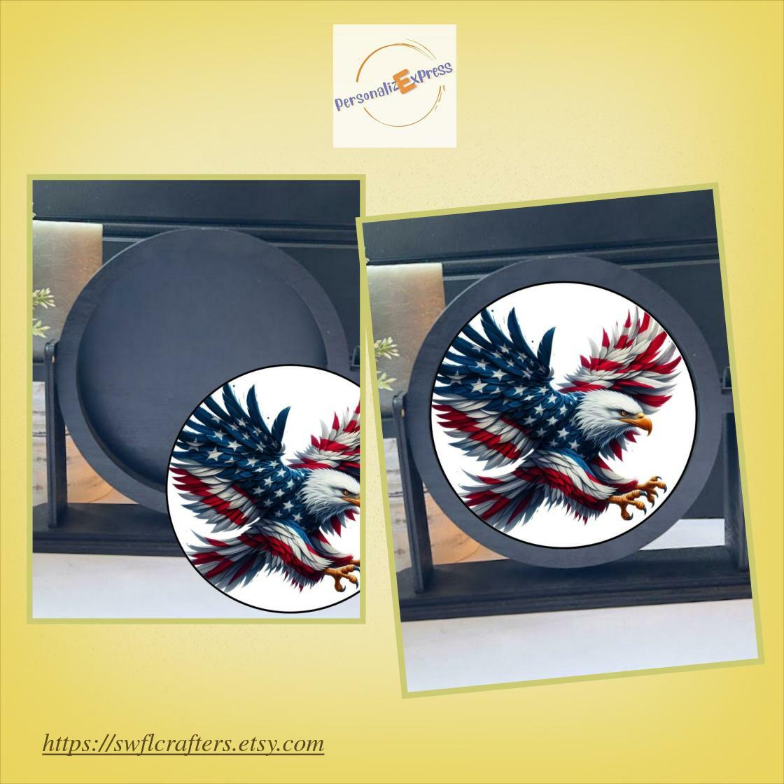 Show your patriotism with our Bald Eagle and American Flag sign, featuring a round interchangeable frame for just $15.99. Elevate your space today! #HomeDecor #PatrioticSigns

Shop Now etsy.com/listing/178858…