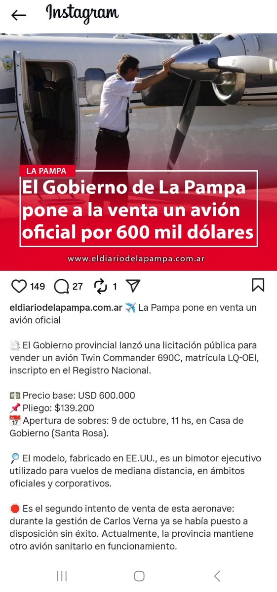 Nunca es bueno, dejar una sola aeronave para los vuelos sanitarios, como le decidió el Gob de <a href="/ZiliottoSergio/">Sergio Ziliotto</a> ya que si el avión está ocupado con vuelos de funcionarios, no tienen aviones sanitario disponible!
Estas cosas deben ser pensadas y analizadas con la seriedad que se