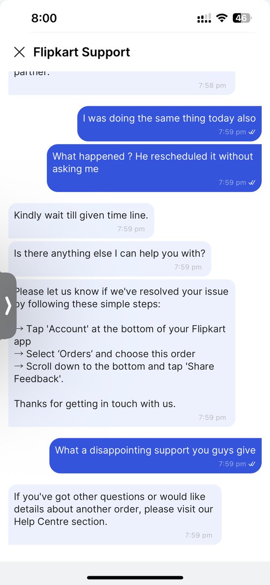 RajGangeria's tweet photo. @flipkartsupport @Flipkart what an utter disappointing experience of delivery. The rescheduling happened twice without my consent. Absolutely unsatisfied. Yet to receive my order. 
#FlipkartBigBillionDays #cheated #notsatisfactory #urgenthelp https://t.co/uhHp96GuNK