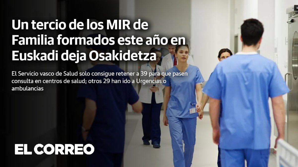 🔴 Un tercio de los MIR de familia formados en Euskadi deciden no quedarse en Osakidetza. 

En un escenario de falta de profesionales, la excesiva exigencia del Euskera impide que se queden. 

El PNV sigue en su empeño de anteponer la ideología, al interés general de los vascos.