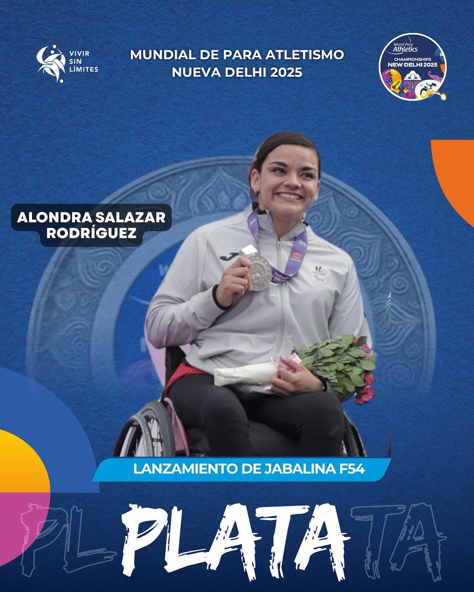 LesterGuantana's tweet photo. 🥈🇲🇽 ¡Plata para México en #NewDelhi2025!
Alondra Salazar Rodríguez lanzó 16.83 m en jabalina F54, alcanzando la medalla de plata y firmando su mejor marca personal 🙌.
👏 Orgullo total para México.

#ParaAtletismo #MéxicoConOrgullo #vivirsinlimites https://t.co/O42uxRVbT8