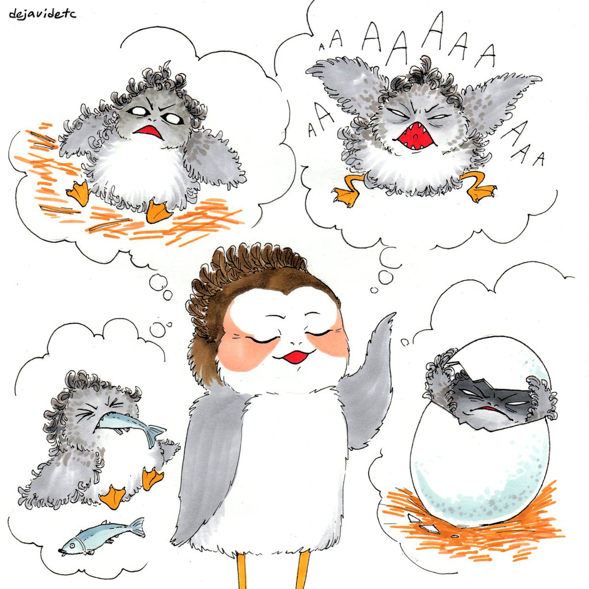 Yananiris's tweet image. Whenever Leia visits,  Kylo's "humiliation" soon follows, much to Hux's delight.

Another great Kylux porgs artwork by @dejavidetc 💕