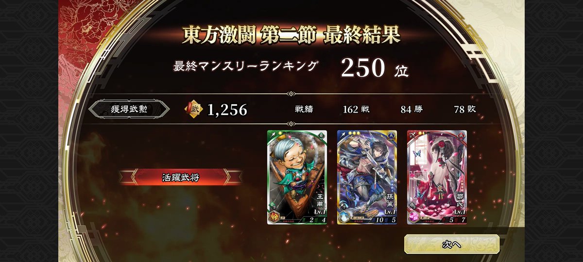 前節は孫策王甫

ノーマル公孫度が欲しくて対戦数は過去最高（出なかった）

#魁三国志大戦