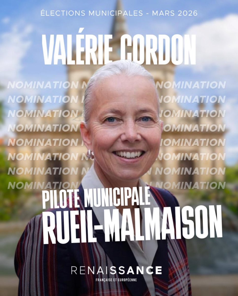 La CNI de <a href="/Renaissance/">Renaissance</a> m’a désignée Cheffe de file pour les #Municipales2026 à #RueilMalmaison.
Adjointe au Maire <a href="/PatrickOllier/">Patrick Ollier</a> depuis 2020, je mènerai les discussions avec <a href="/PierreCazeneuve/">Pierre Cazeneuve</a>, nos élus et militants pour bâtir l’avenir de notre ville au service des Rueillois.