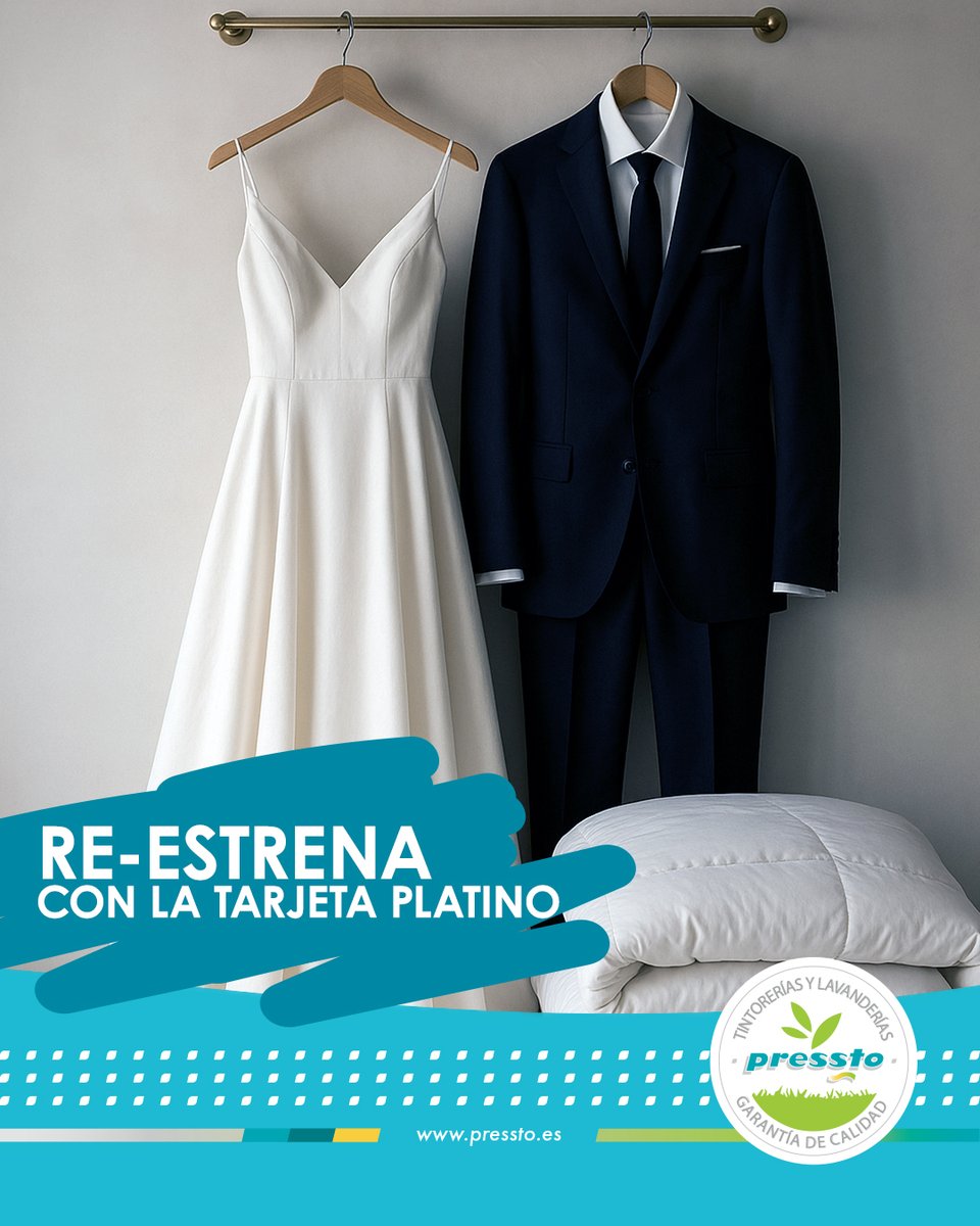 PresstoEs's tweet photo. ✨ Con la Tarjeta Platino de Pressto (100 € + 50 € extra) cuida tus prendas más valiosas: trajes y vestidos de boda, ropa de celebración o textiles del hogar.
Calidad profesional para volver a RE-estrenar sin preocupaciones.
#Pressto #TarjetaPlatino https://t.co/RimEE7UfJN