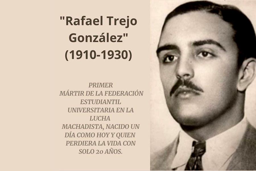 El 30 de septiembre de 1930, con solo 20 años de edad, fallece el líder  estudiantil Rafael Trejo, a consecuencia de los disparos recibidos,  mientras participaba en una manifestación estudiantil contra la  dictadura de Gerardo Machado. #CubaViveEnSuHistoria #LatirAvileño