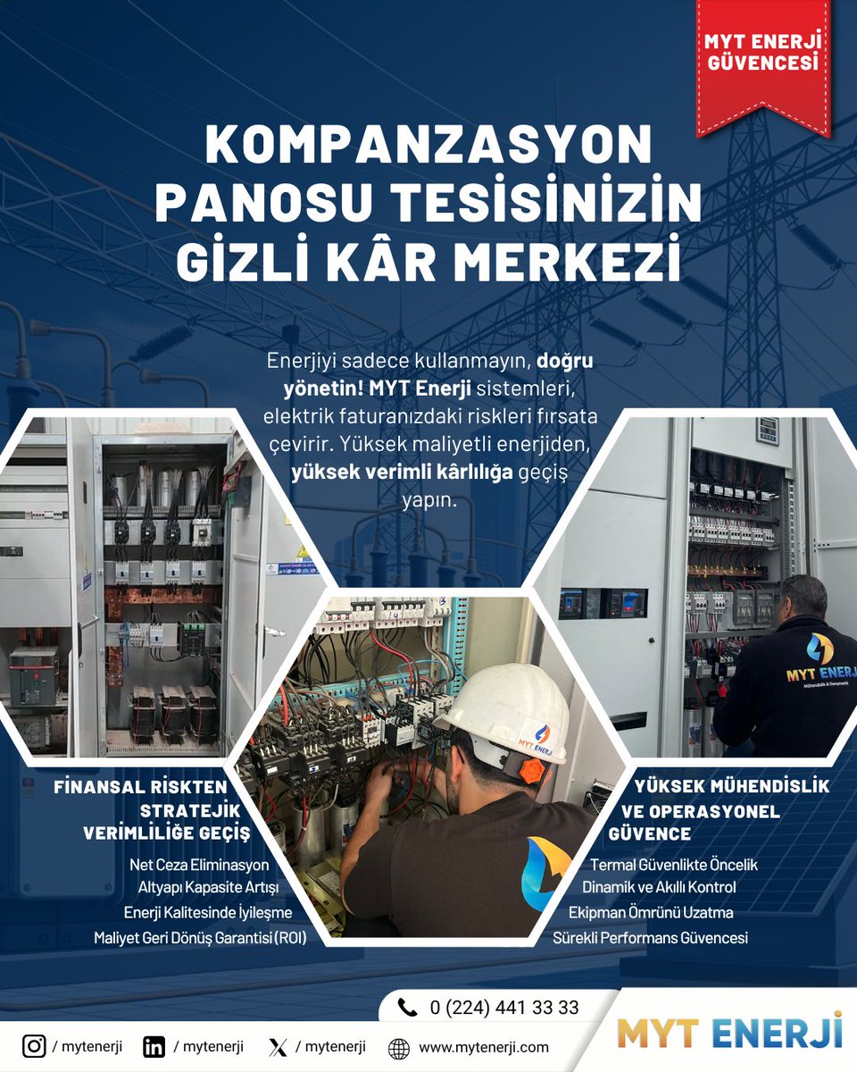 MYT Enerji olarak, mühendislik bilgi birikimimiz ve teknolojik çözümlerimizle işletmenizin enerji yönetiminde güvenilir iş ortağı olmayı hedefliyoruz.

#EnerjiVerimliliği #EnerjiÇözümleri #MYTEnerji #Kompanzasyon