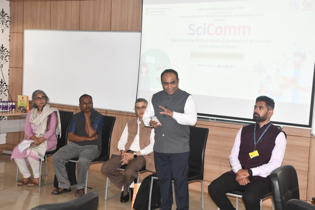 PIBMumbai's tweet image. The Press Information Bureau (PIB), under the Ministry of Information and Broadcasting, Government of India, in collaboration with the Indian Institute of Science Education and Research (IISER), Pune, conducted a workshop for....
@IISERPune 
#PIB 
#ScienceCommunication