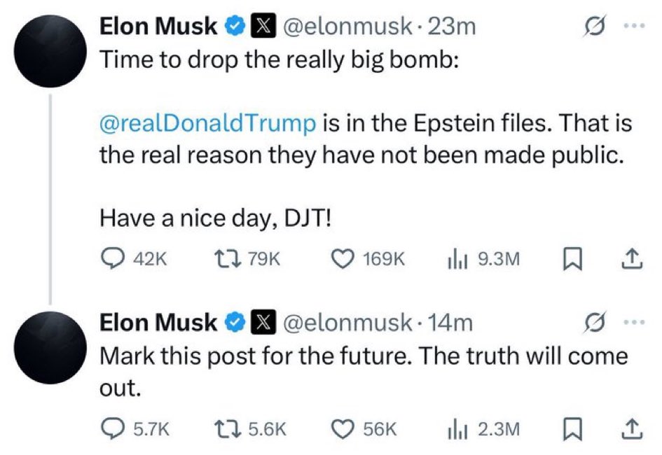 princess_kim_k's tweet image. According to Elon Musk - 
Trump’s in the Epstein files! 

#TrumpEpsteinFiles