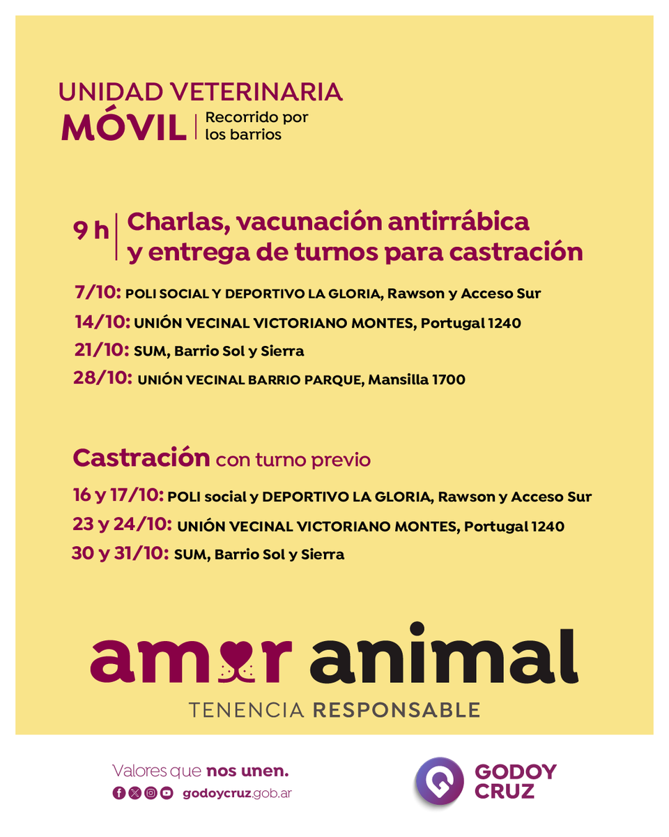 👩🏼‍⚕️ Sabías que nuestra unidad veterinaria móvil realiza un recorrido por los barrios con el objetivo de educar y responder a la demanda que se presenta por los distintas zonas de nuestro departamento.

De esta forma, podemos dar más y mejores servicios a nuestros amigos de cuatro