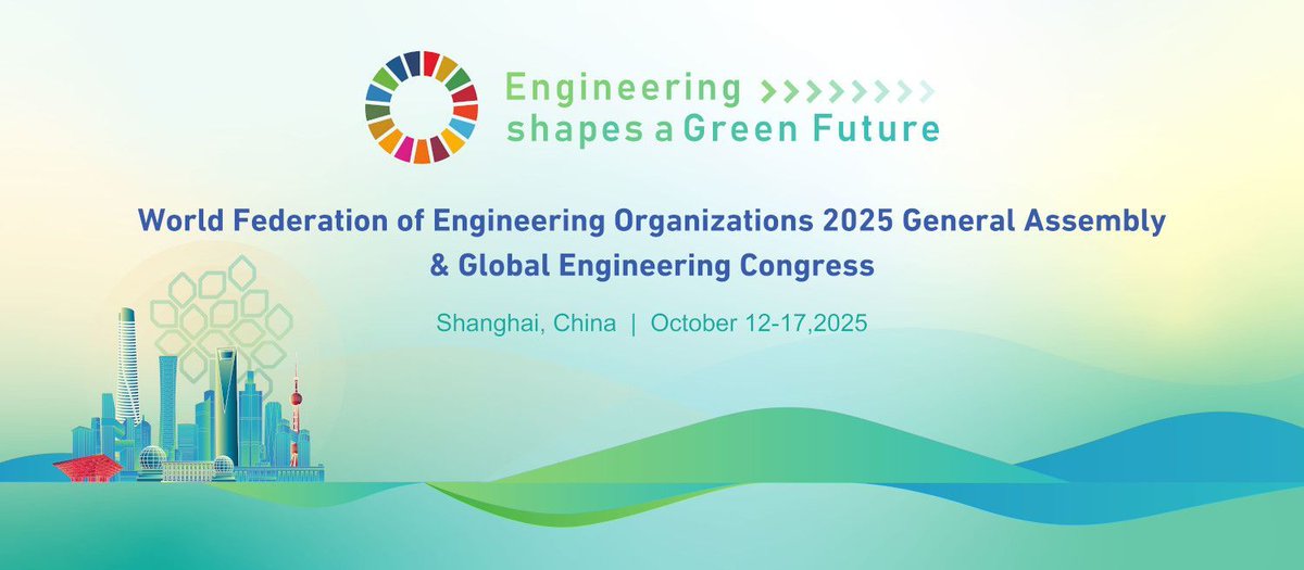 The WFEO 2025 General Assembly &amp; Global #Engineering Congress will focus on the role of #engineering in addressing #ClimateChange 
&gt; Theme is “Engineering shapes a Green Future”  
&gt; 12-17 October in Shanghai    
&gt; 2025ga.com/2025

<a href="/CastAssociation/">CAST China Association for Science and Technology</a>