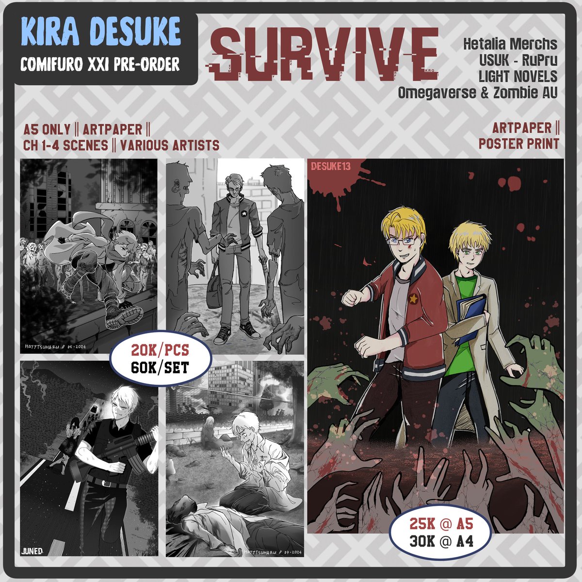 kiradesuke's tweet photo. RE-RUN SURVIVE SERIES! 

🔗 Link: https://t.co/SsZlD19QHu [COMIFURO 21 - XXI]

#CF21 #cf21catalogue #CFXXI #cf21catalog #hetalia #usuk #rupru https://t.co/n0ilppxx6W