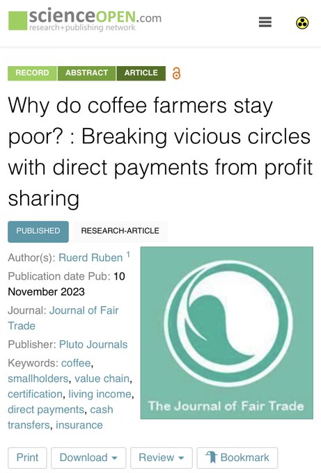 On Fair Trade Coffee this International Coffee Day read Ruerd Ruben’s article “Why do coffee farmers stay poor?: Breaking vicious circles with direct payments from profit sharing”. This article  scored no.9 in the Pluto Journals Top 2023 articles scienceopen.com/hosted-documen…