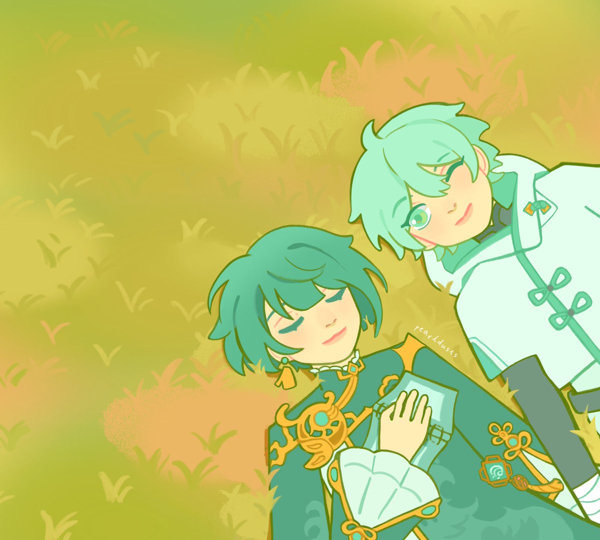 重云|ちょううん ,行秋(ユクアキ)(原神) 「2 mimirs the zine cover without the text」|pearl 🍊🍊🍊🍊のイラスト