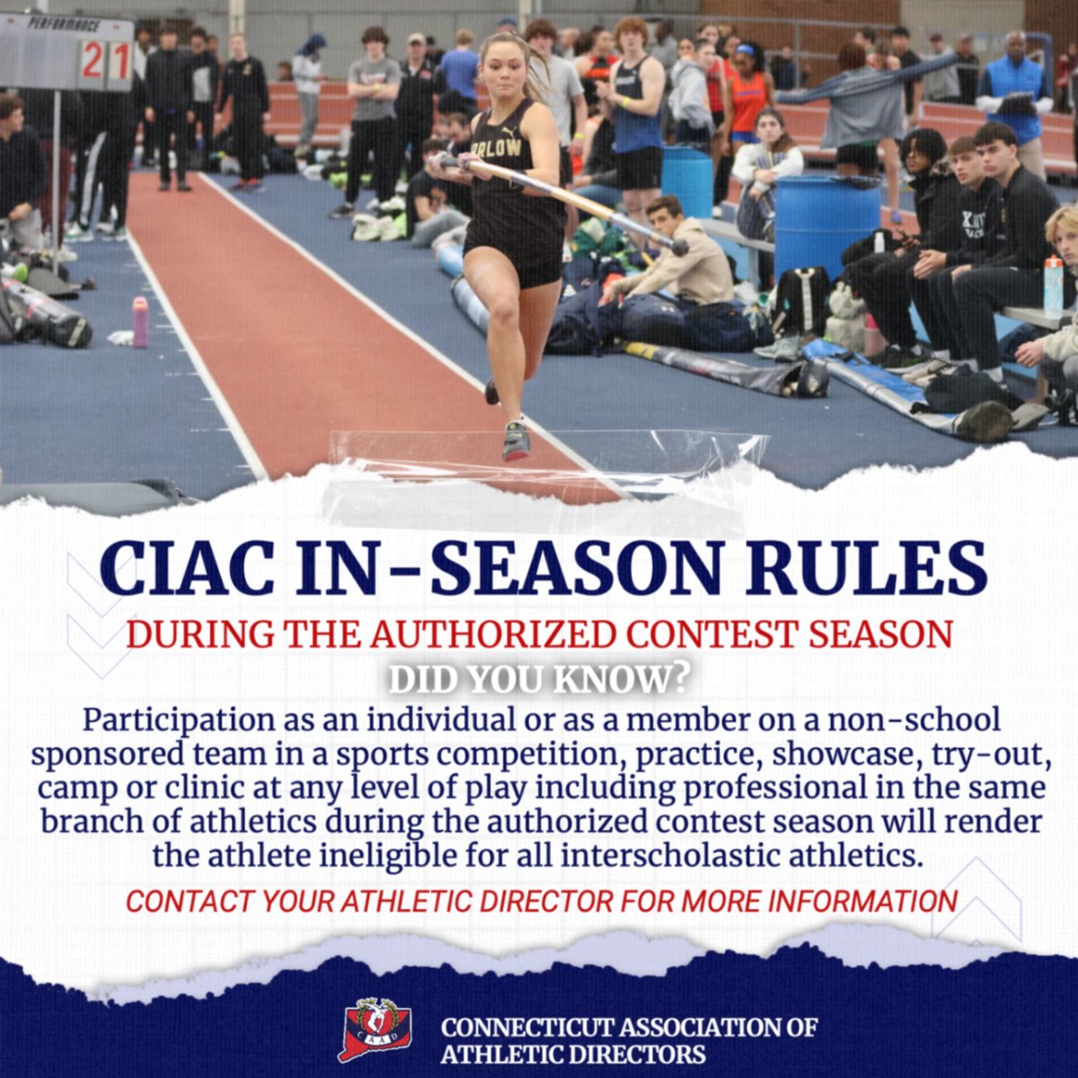 Participation as an individual or as a member on a non-school sponsored team in the same branch of athletics during the authorized contest season will render the athlete ineligible for all interscholastic athletics. 

Contact your Athletic Director for more information.