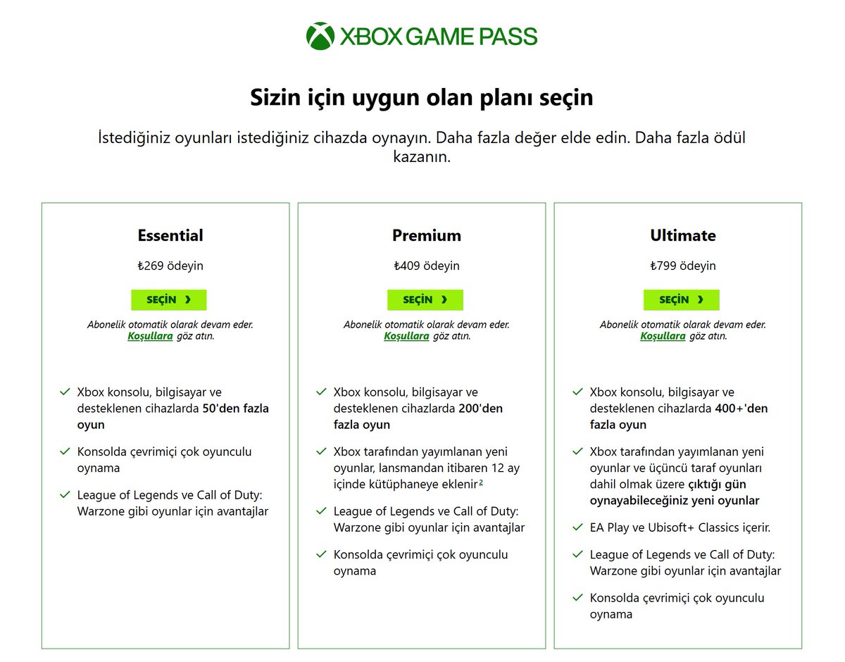 Yeni GamePass fiyatı belli oldu.

Yeni çıkan oyunları ilk günden oynamak için 799₺'lik Ultimate pakete sahip olmanız gerekiyor. Yine aynı özelliğe sahip sadece PC paketi ise 449₺'ye yükseltildi.

Essential: 269₺
Premium: 409₺
Ultimate: 799₺
PC : 449₺