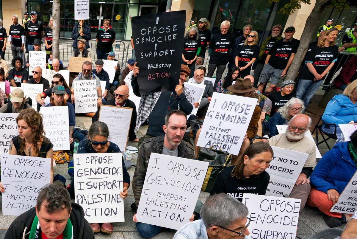 Over 1500 of us will again commit an offence under the Terrorism Act 2000 this Saturday. 

If #Palestine Action are "terrorists", then climate activists, trade unionists, etc, will be next.

We're losing our democracy - act now. actionnetwork.org/forms/lift-the…