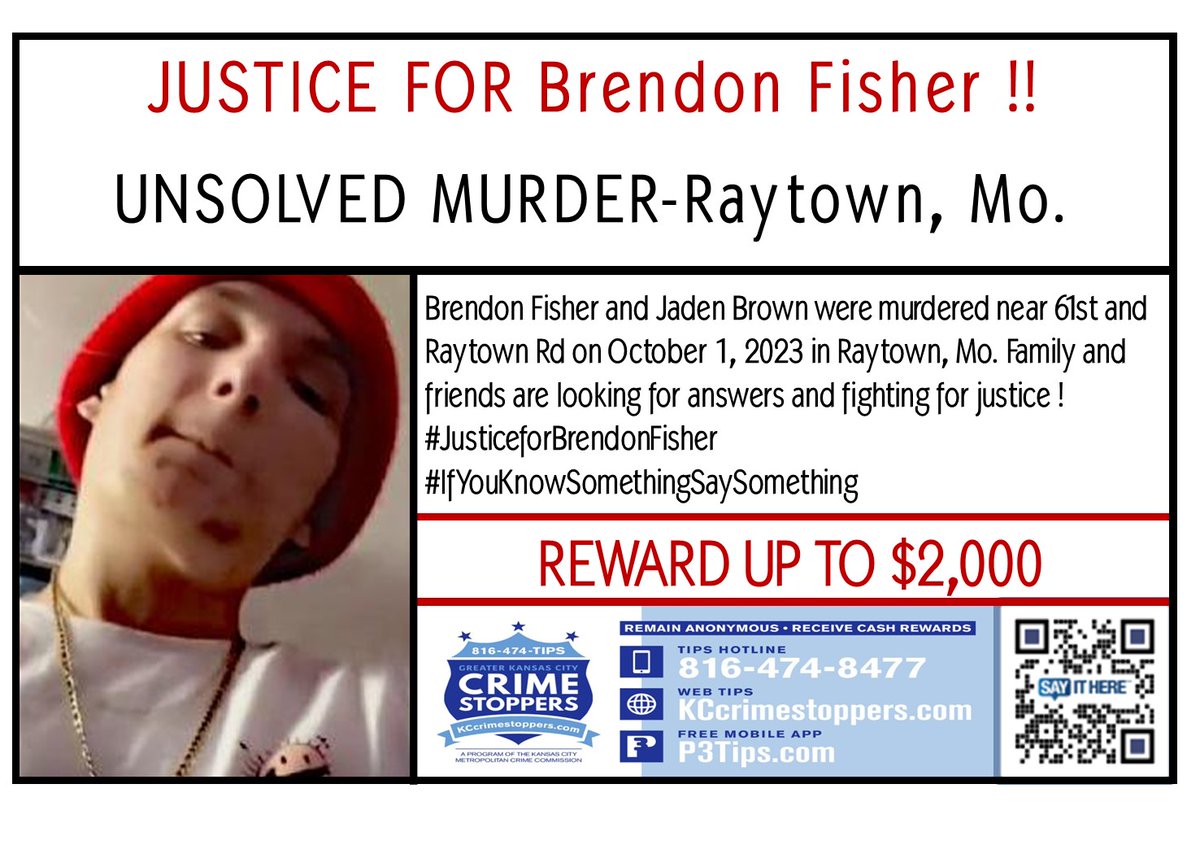 Coreys_Network's tweet image. Brendon Fisher
Unsolved KCMO Homicide Victim
His Unniversary date is October 1, 2023
Family and friends seek answers and validation!
Cash reward for info from @KCCrimeStop
*****PLEASE SHARE*****
#RaiseHomicideAwareness
#JusticeForBrendonFisher
#IFYouKnowSomethingSaySomething