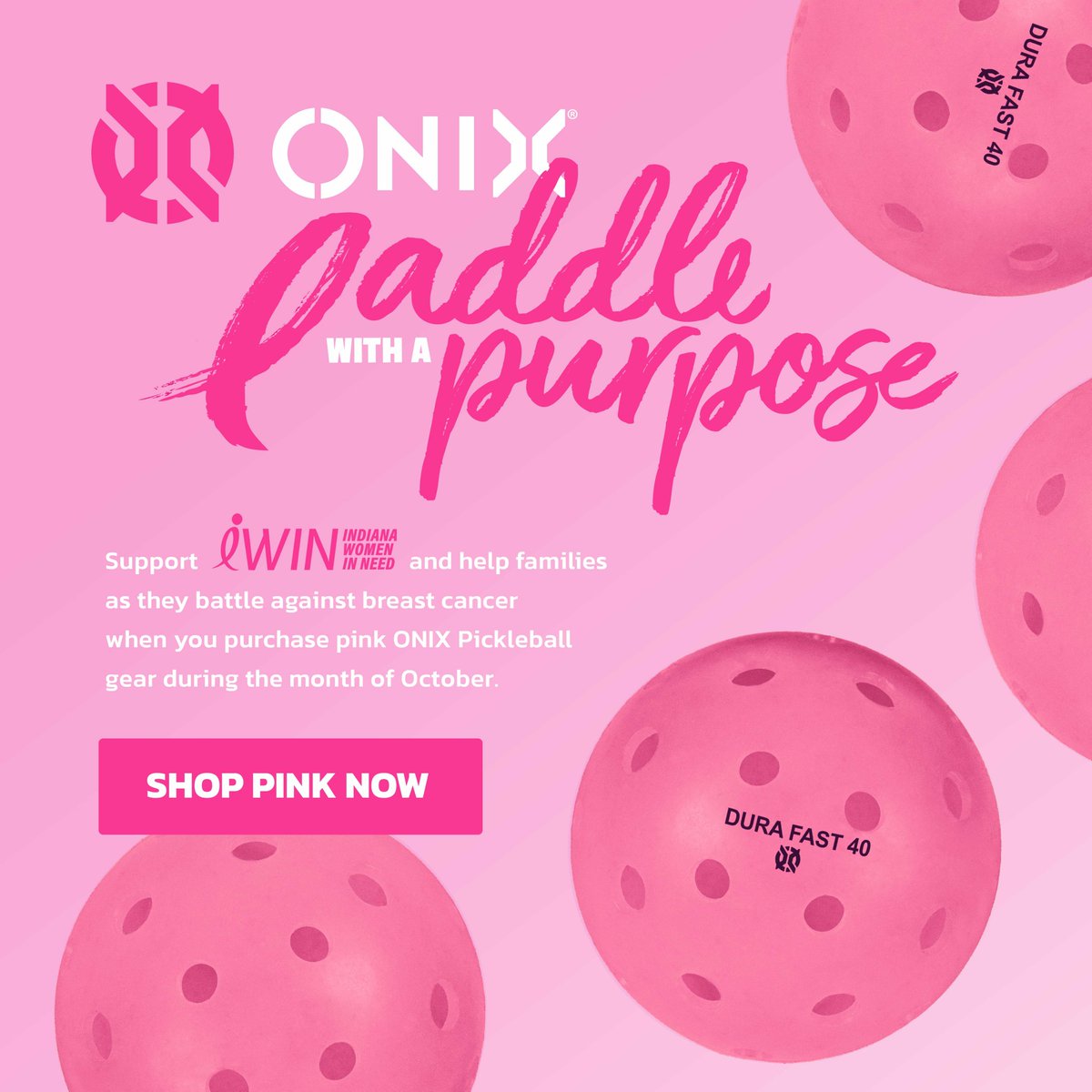For Breast Cancer Awareness Month in October, we are donating $10,000 to the IWIN Foundation to heighten awareness. 

All pink products ship free all month!
Shop - onixpickleball.com/collections/pa…

Learn more - onixpickleball.com/blogs/news/pad…