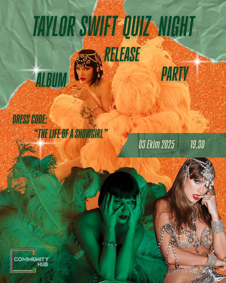 Taylor Swift'in albümlerini ezbere biliyorsan bu etkinlik tam sana göre!

Taylor Swift Quiz Night &amp; New Album Release Party 3 Ekim Cuma günü Community Hub Üst Kat'ta!
Biletler: bubilet.com.tr/istanbul/etkin…
#TaylorSwift #Swifties #LifeOfAShowgirl