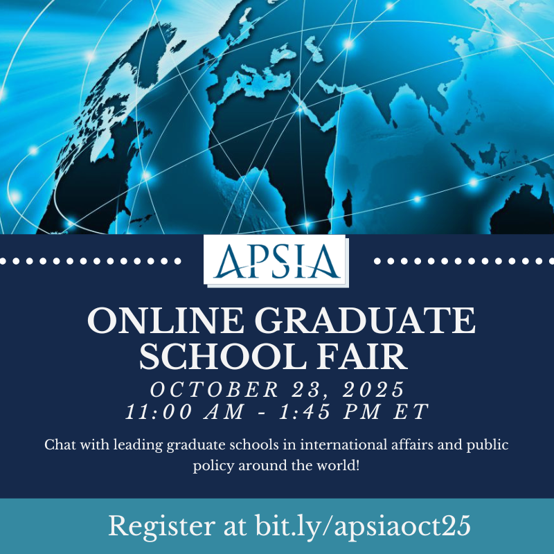 apsiainfo's tweet image. Happy October! And with a new month, brings new APSIA #events! Join us for our #gradschool fairs in Michigan, North Carolina, and Online! Register for free! Oct 7, 15, and 23! apsia.org/events

#annarbor #raleigh #durham #intlaffairs #admissions