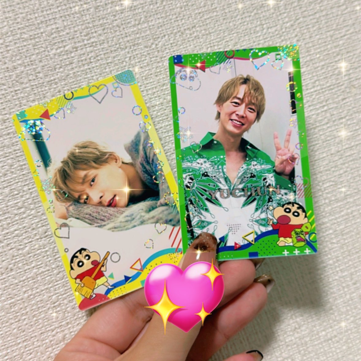 ユチョンちゃんのキラキラカード
作ってきた💗
しんちゃんコラボ今日からだったし
めちゃかわいくできた~~🫶🏻