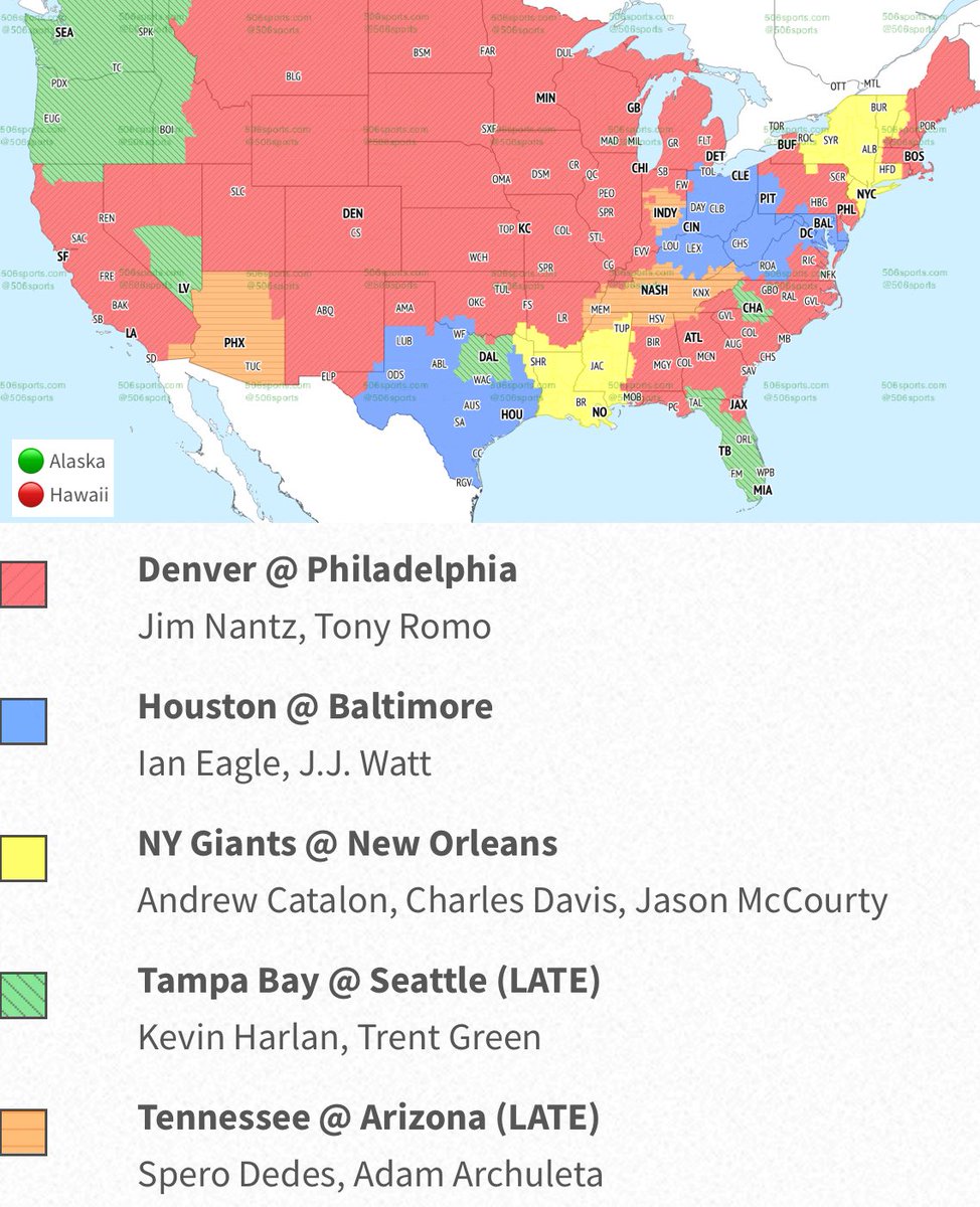 #Broncos TV coverage map for Week 5

Those in red will get #DENvsPHI in the CBS early window